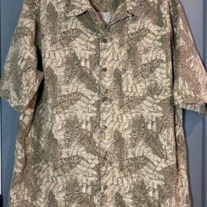 LL Bean Mens Large Tropics Short Sleeve Hawaiian Leaves Button Shirt